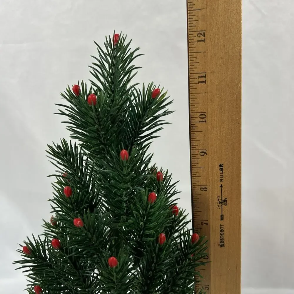 Vintage Mid Century Table Decoration SMALL Christmas Tree RED TIP BERRY 12” Mini